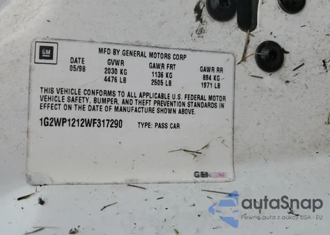 1998 Pontiac Grand Prix Gtp from USA, damaged, VIN 1G2WP1212WF317290